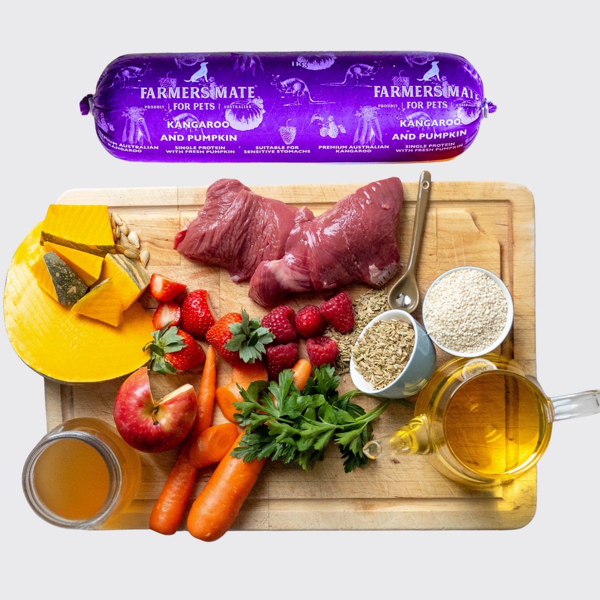2KG Kangaroo ROLL pet food with Australian kangaroo meat and vegetables for sensitive stomachs