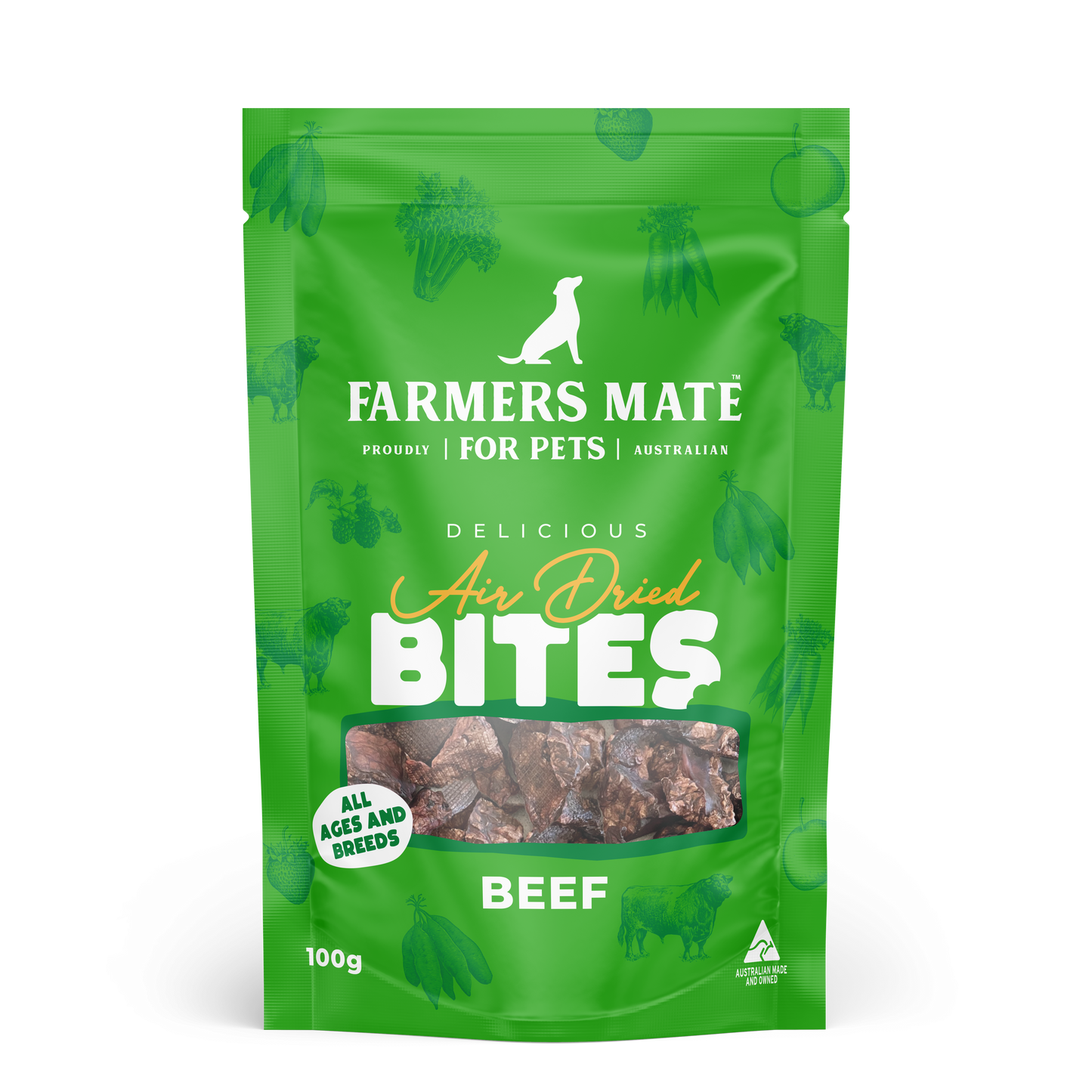 Farmers Mate Air Dried Beef Bites dog treats made with Australian grass-fed beef and natural ingredients