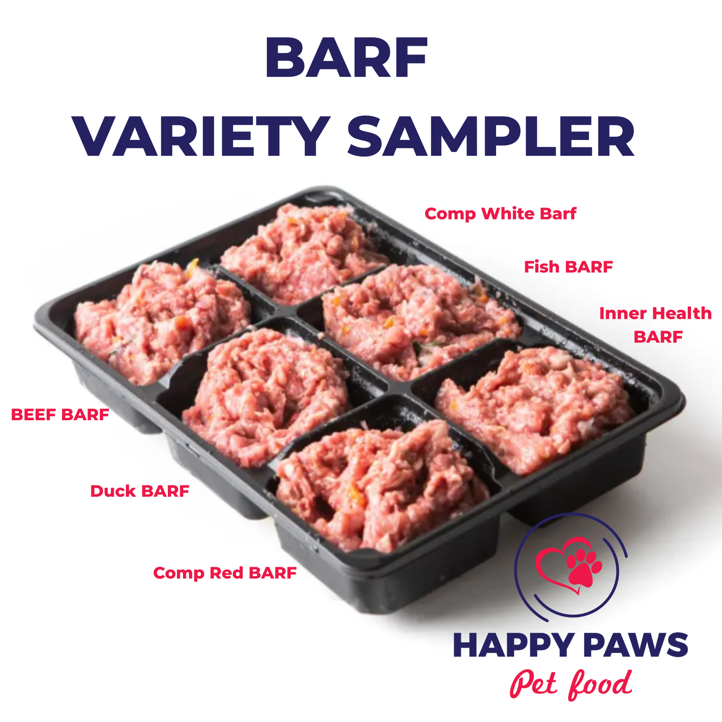 BARF Variety Sampler 1KG dog food pack with six best-selling raw blends in one tray