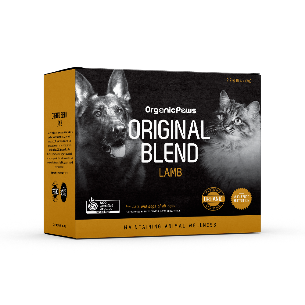 OrganicPaws Original Blend Lamb Recipe 2.2kg box for cats and dogs with certified organic ingredients