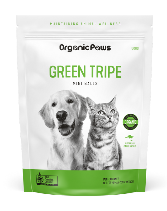 Green tripe mini balls organic paws