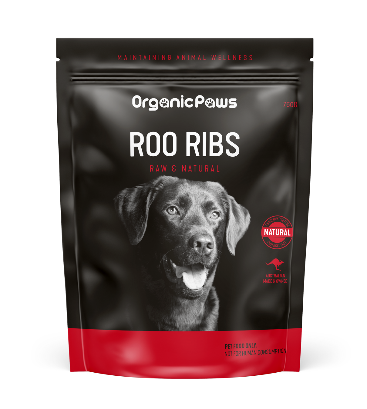Organic kangaroo rib dog chew 750g package by Organic Paws