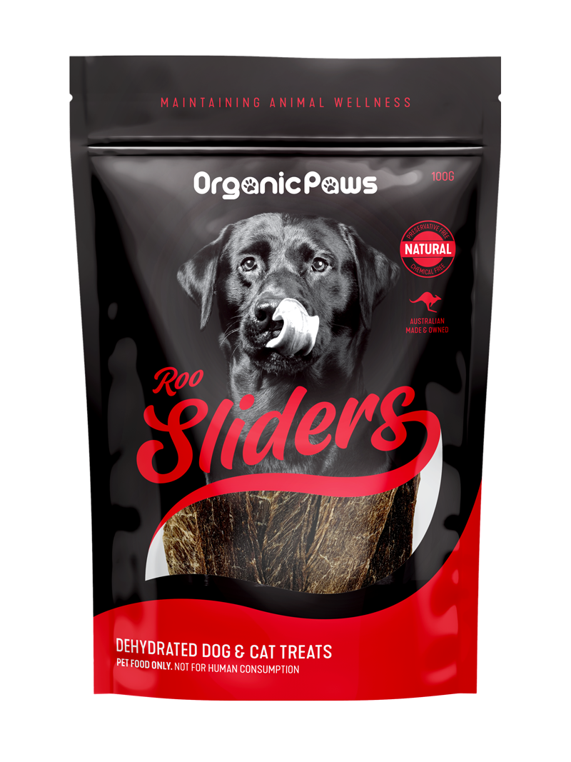 Roo Sliders dehydrated kangaroo meat dog and cat treats, 100g organic natural pack