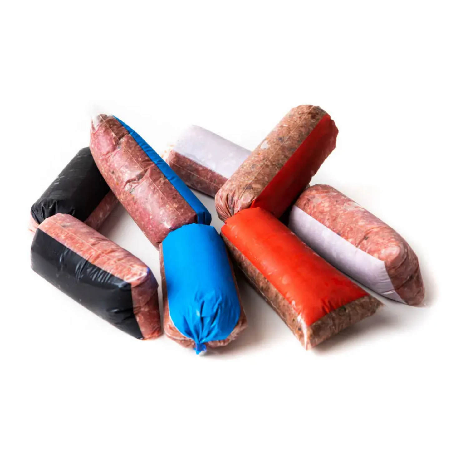 Lamb BARF raw dog food rolls in colorful packaging for healthy canine diet