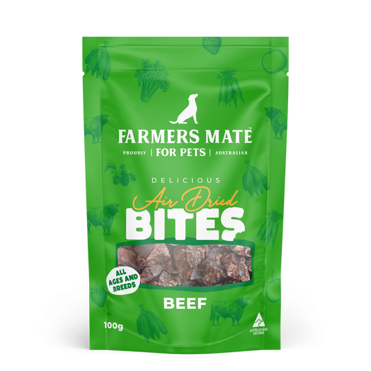 Farmers Mate Air Dried Beef Bites dog treats made with Australian grass-fed beef and natural ingredients
