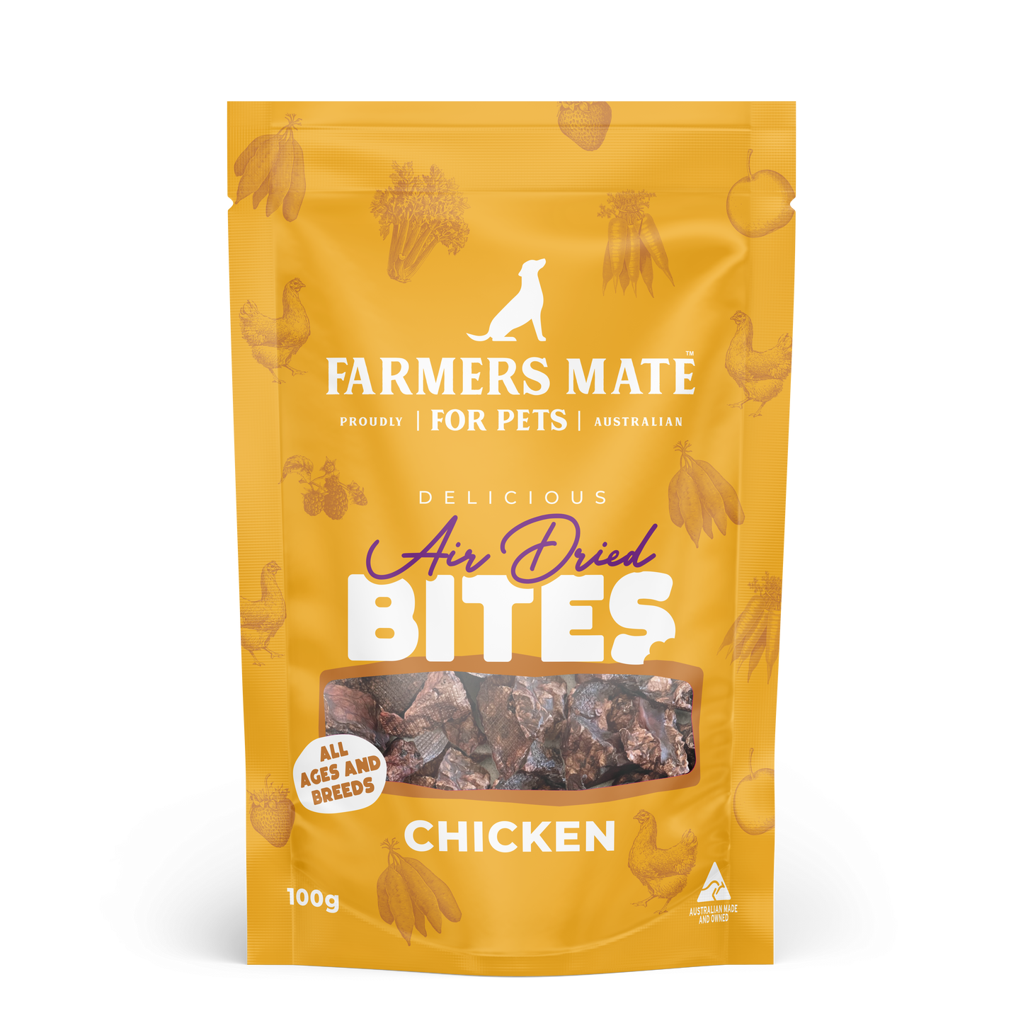 Farmers Mate Air Dried Chicken Bites dog treats with premium Australian free-range chicken and natural ingredients