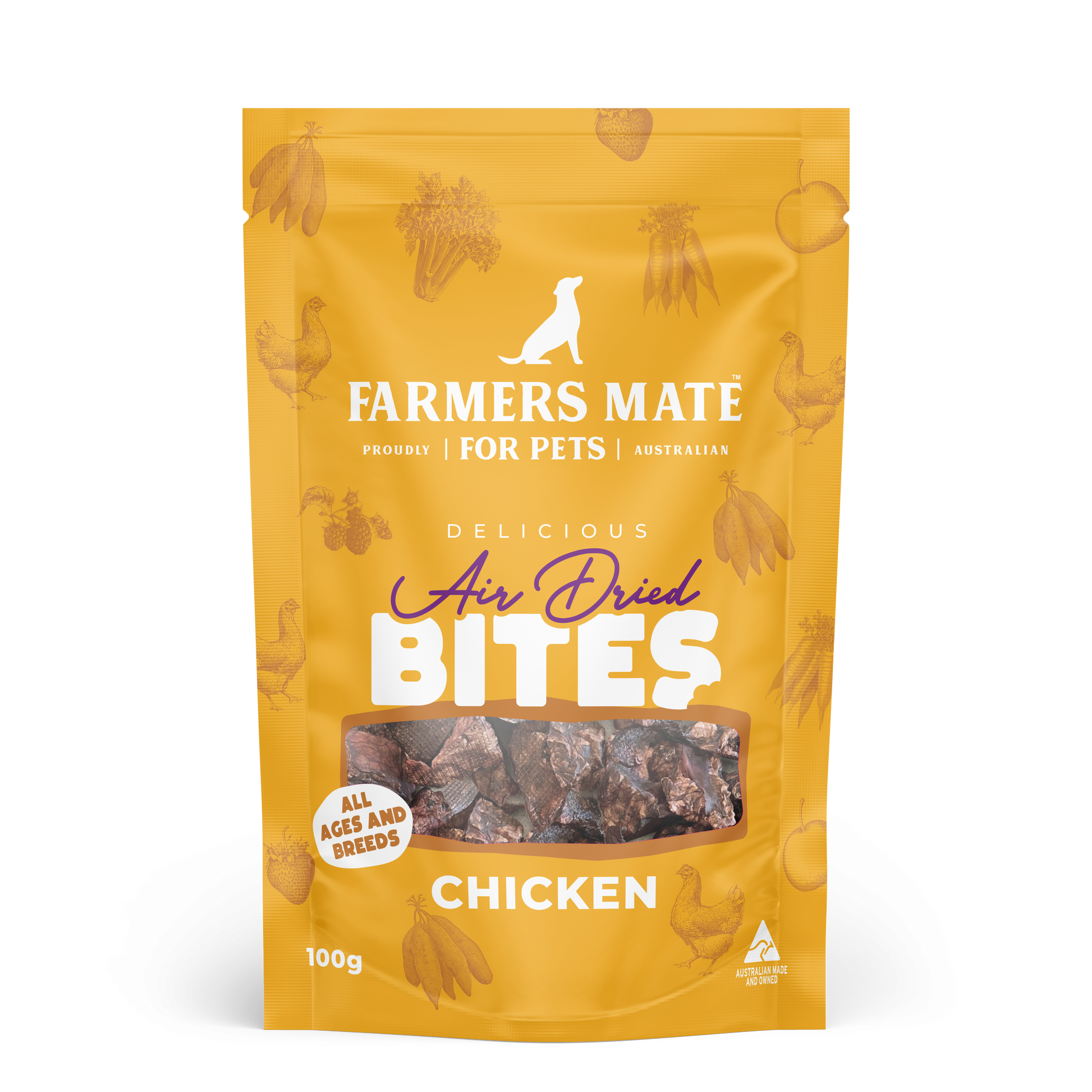 Farmers Mate Air Dried Chicken Bites dog treats with premium Australian free-range chicken and natural ingredients