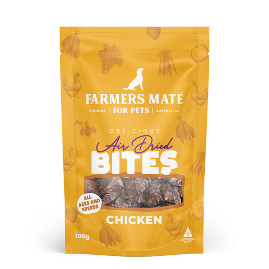Farmers Mate Air Dried Chicken Bites dog treats with premium Australian free-range chicken and natural ingredients