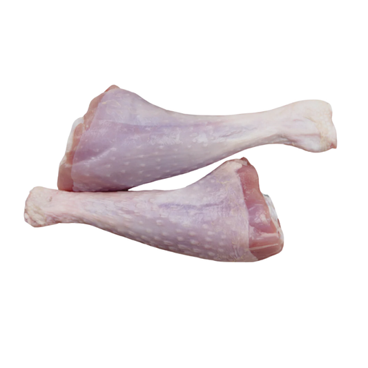 Two raw turkey drumsticks for dogs, promoting joint health and dental care